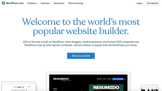 landing page of website builder  wordpress.com